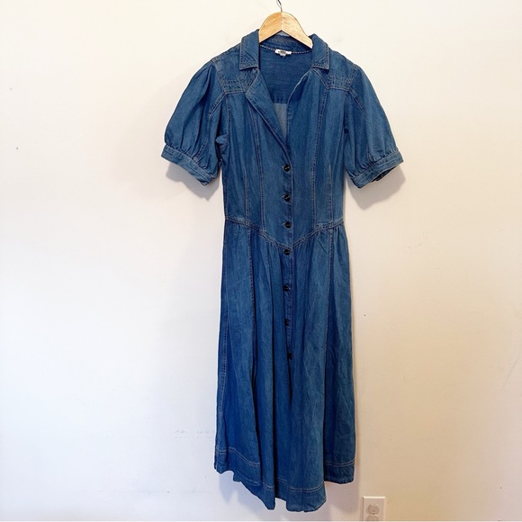 Anthropologie Pilcro Short-Sleeve Denim Midi Shirt Dress - Picture 8 of 10